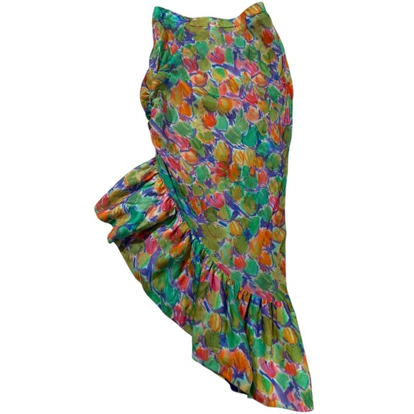 Hope for Flowers Tracy Reese Cupro Floral Ruffle Asymmetric Maxi Skirt XS - Picture 3 of 8